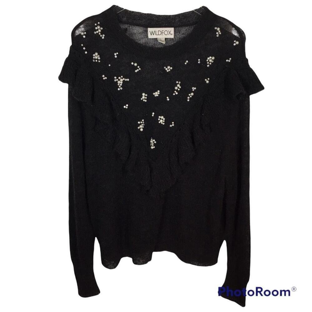 WILDFOX Alpaca Black Sheer Sweater Pearl Ruffle See Through COUTURE like new L - Picture 8 of 9